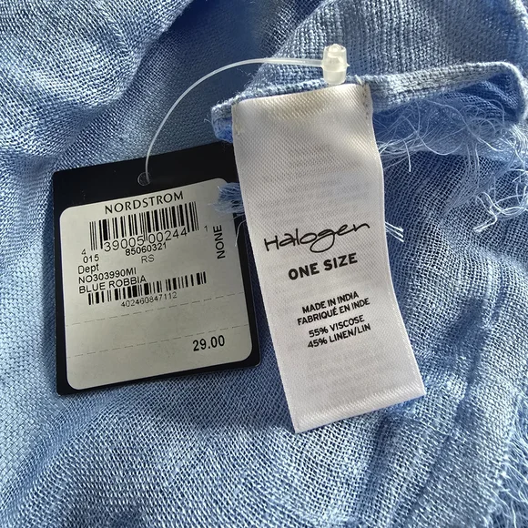Nordstrom Light Blue Cotton Scarf with Frayed Edges - Picture 2 of 3